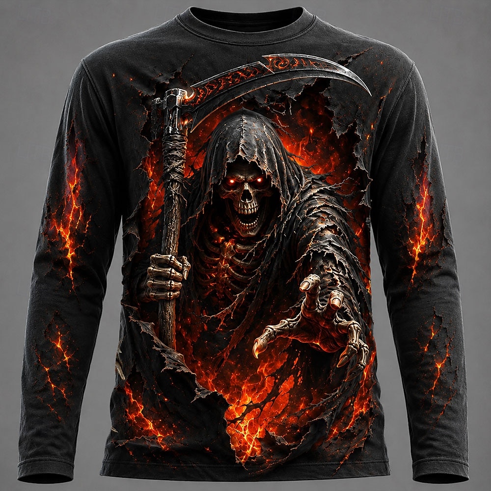 3D Printing Custom - ハロウィン男性 3D グラフィックプリント長袖 Tシャツゴシックスカルプルオーバートップス秋の新しいお祝いギフト男性服トップス Tシャツ