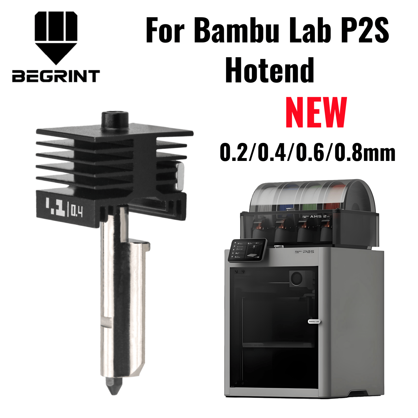 3D Printing Bambu Lab - Bambu Lab P2S X2D用、改良型ホットエンド、0.2/0.4/0.6/0.8mm硬化鋼ノズル、ホットエンド交換用、Bambulab P2S 3Dプリンター用プリントヘッド
