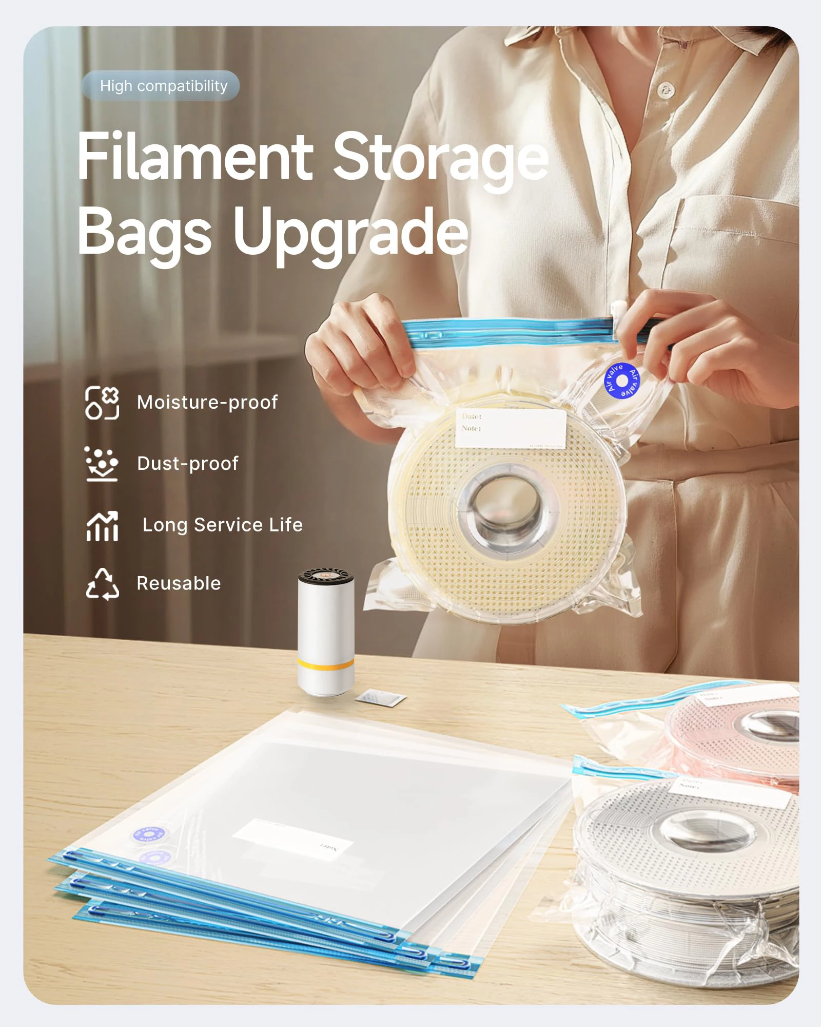 USB充電式電動エアポンプ付き3Dプリンターフィラメント真空 - 3D Printing Bambu Lab のレビューと価格