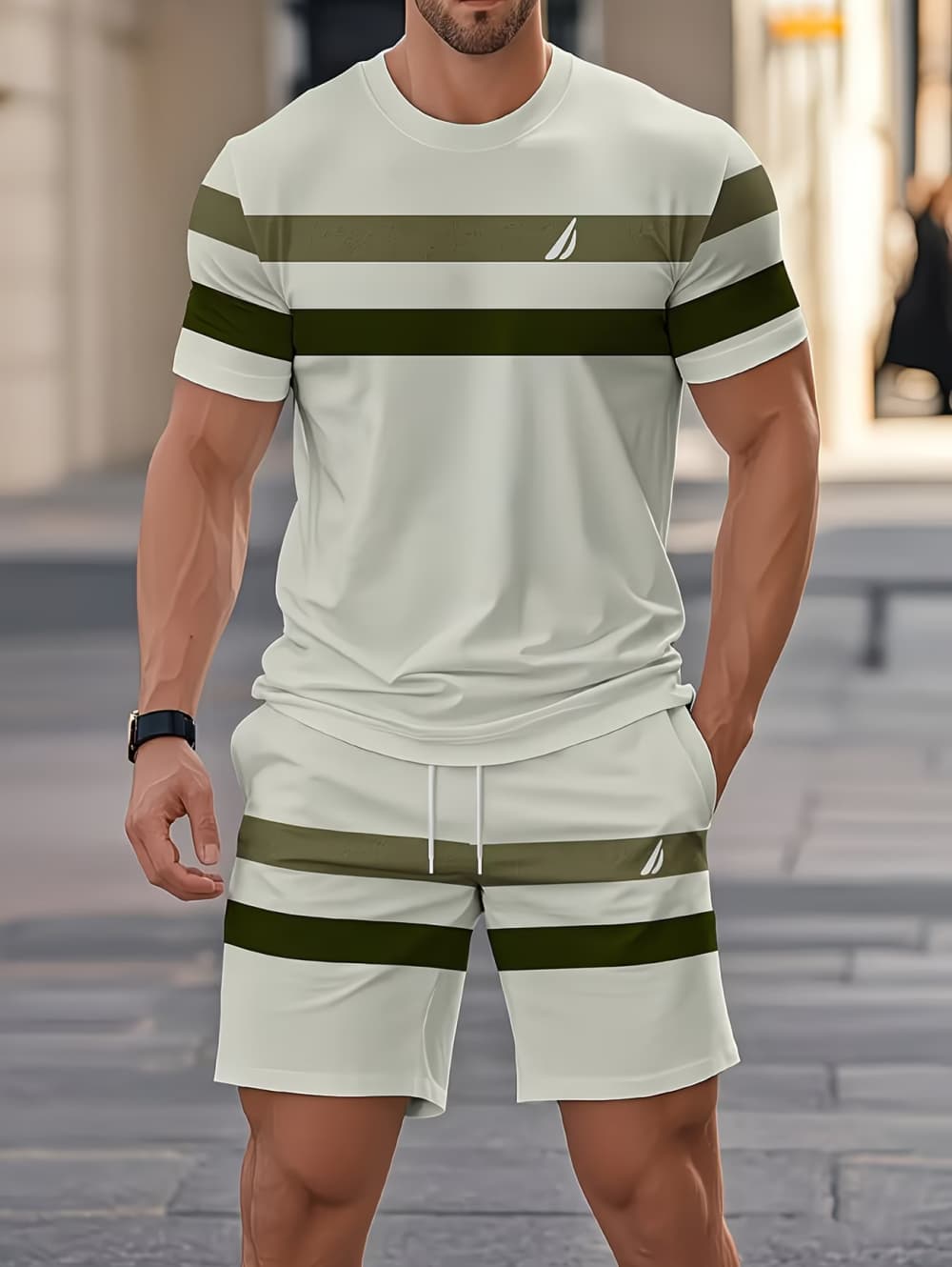 メンズサマーセット面白い3Dストライププリント半袖Tシャツ+ - 3D Printing Custom のレビューと価格